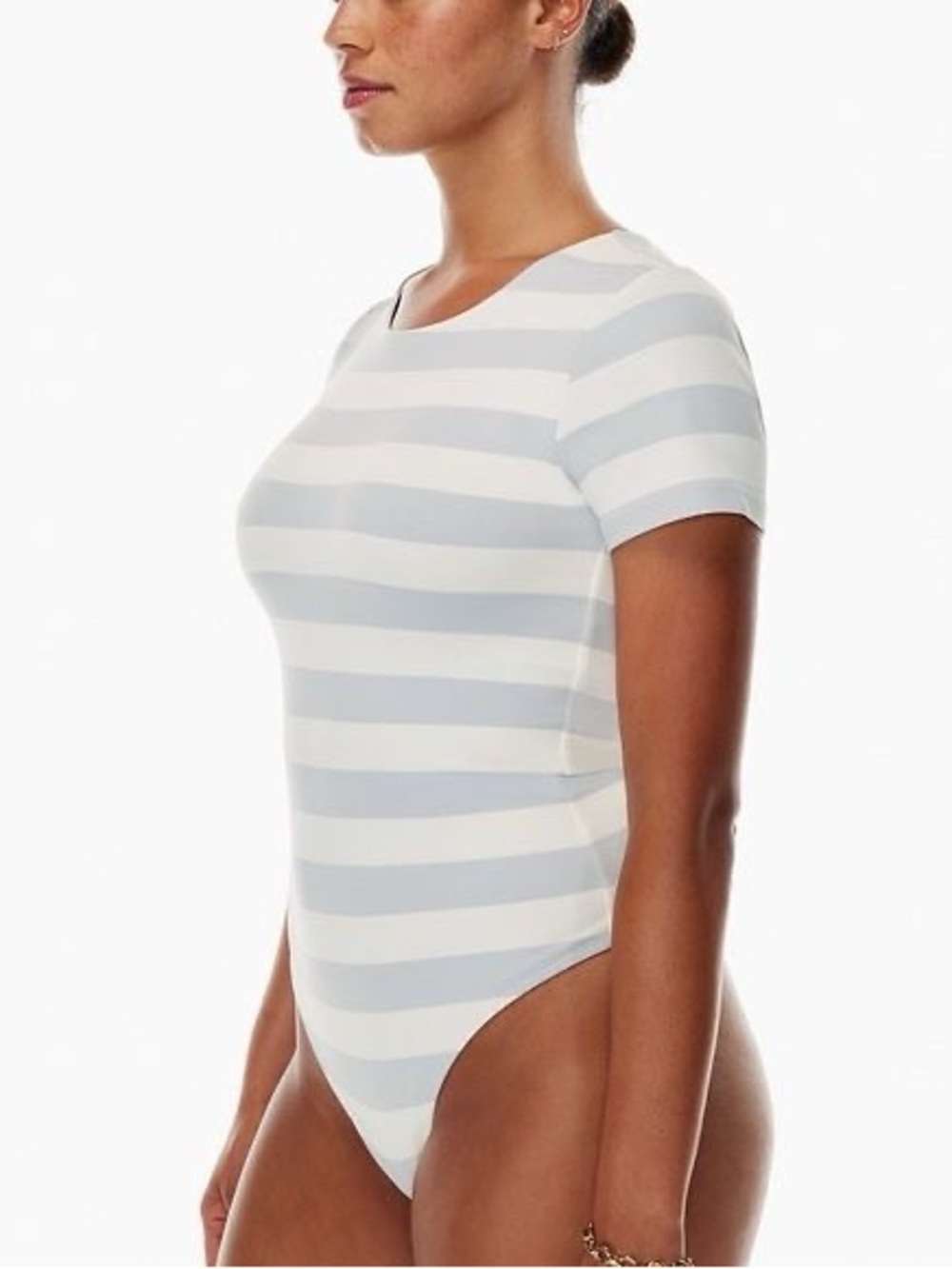 Aritzia Babaton Contour Crew Short Sleeve Bodysuit – Blue & White Stripe Large - Picture 4 of 8